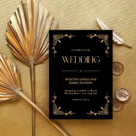 Convite Deco Moderno | Casamento Elegante em Preto e Doura