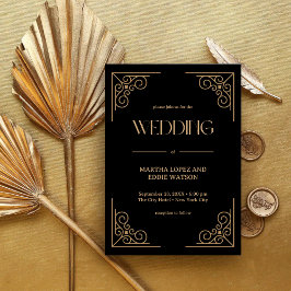 Convite Deco Moderno | Casamento Elegante em Preto e Doura