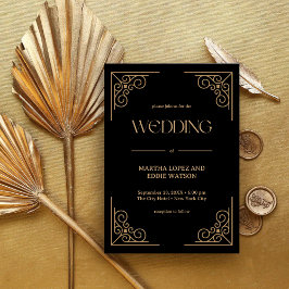 Convite Deco Moderno | Casamento Elegante em Preto e Doura