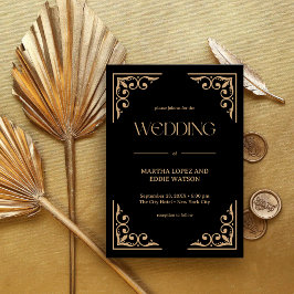 Convite Deco Moderno | Casamento Elegante em Preto e Doura