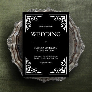 Convite Deco Moderno   Casamento Elegante Preto e Branco c