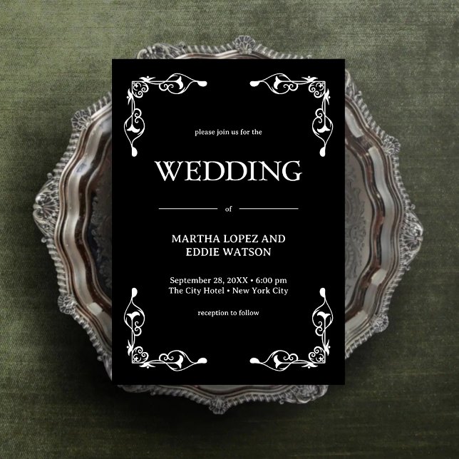 Convite Deco Moderno | Casamento Elegante Preto e Branco e (Modern deco onyx black and white invitation adds sleek elegance to your timeless wedding.)