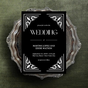 Convite Deco Moderno   Casamento Elegante Preto e Branco e