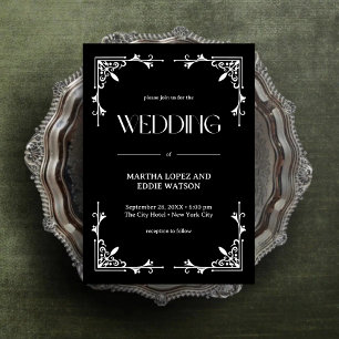 Convite Deco Moderno   Casamento Elegante Preto e Branco e