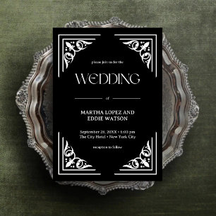 Convite Deco Moderno   Casamento Elegante Preto e Branco e