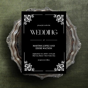 Convite Deco Moderno   Casamento Elegante Preto e Branco e