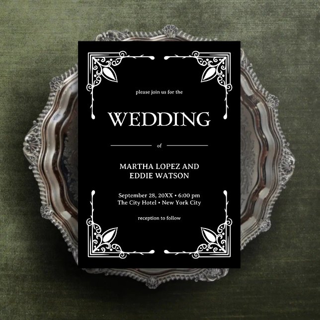 Convite Deco Moderno | Casamento Elegante Preto e Branco e (Modern deco onyx black and white invitation sets a refined tone for your personalized wedding.)