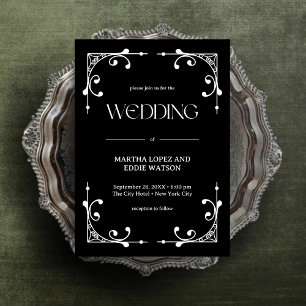 Convite Deco Moderno Casamento Elegante Preto e Branco O