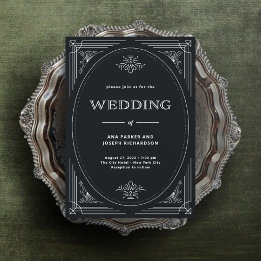 Convite Deco Moderno | Casamento Elegante Preto e Branco O