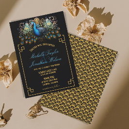 Convite Deco Peacock Art Negro e Dourado