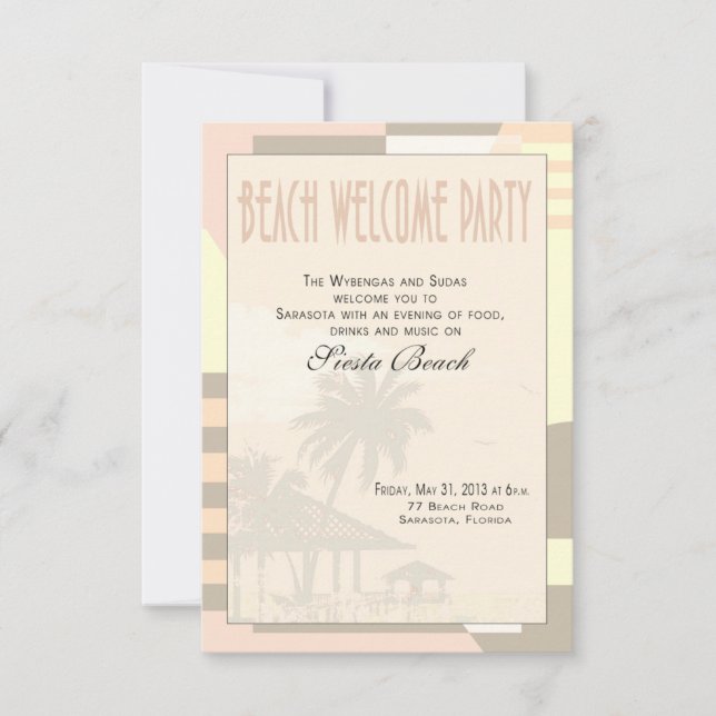 Convite Deco Vintage Beach Welcome Party | blush (Frente)