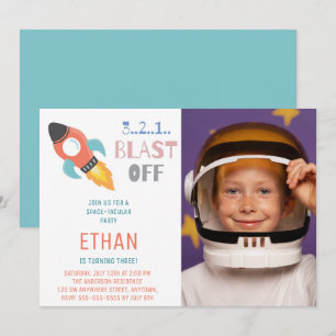 Convite Decolar! Foto de Aniversário de Nave Espacial Fogu