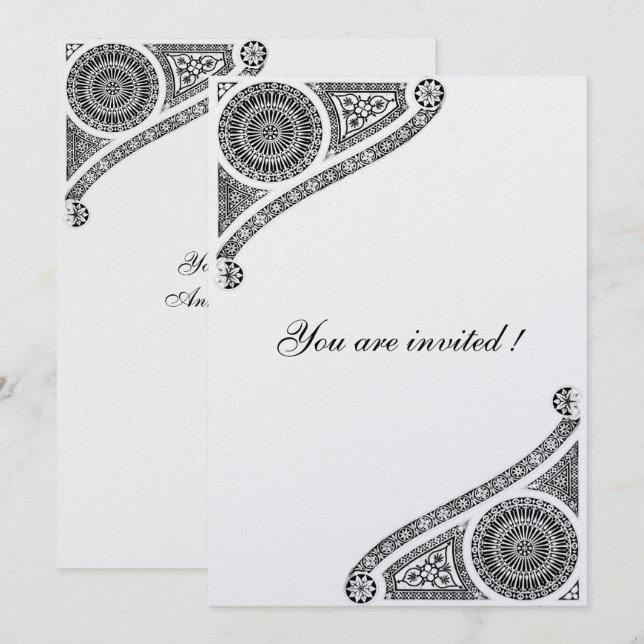 Convite DECOR RENASCENTISTA, Preto e Branco (Frente/Verso)