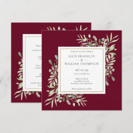 Convite Decoração Botânica de Noivado Burgundy Tudo Em Um