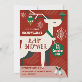 Convite Decoração clássica de Natal com cervo para baby sh