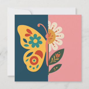 Convite Decoração de borboleta colorida com elementos flor