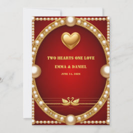 Convite Decoração de Casal de Noivos Cisne Dourado Vermelh