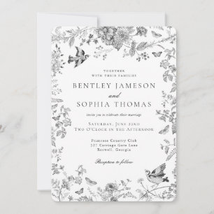 Convite Decoração de Casamento Floral Vintage Francês Toil