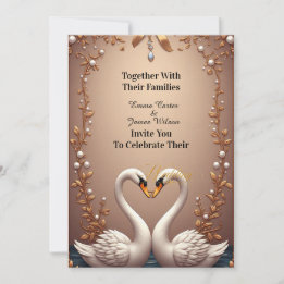 Convite 🌷 Decoração de Casamento Rosa Dourado de Cisnes �