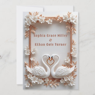 Convite 💍 Decoração de Casamento Swan Heart com Moldura F