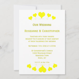 Convite Decoração de Corações Amarelos para Casamento