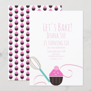 Convite Decoração de Cupcake de Aniversário Rosa