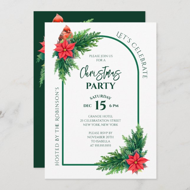 Convite Decoração de Férias Elegante Festa de Natal (Frente/Verso)