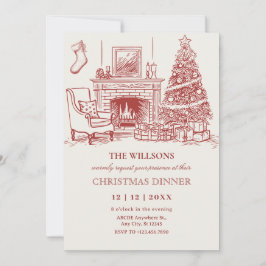 Convite Decoração de interior de Natal minimalista vintage