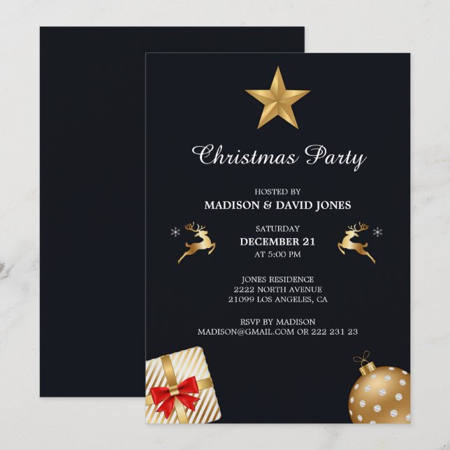 Convite Decoração de Natal Dourada e Branca (Frente/Verso)