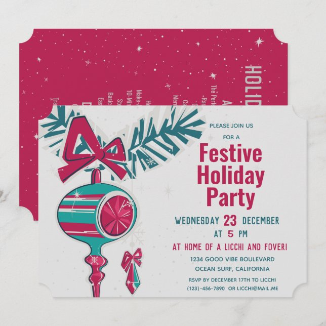 Convite Decoração de Natal em Moderno de Meados do Século (Frente/Verso)