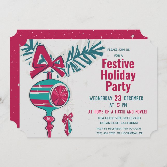 Convite Decoração de Natal no Moderno do Meio século (Frente/Verso)