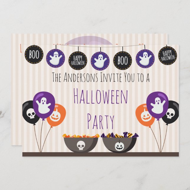 Convite Decoração do Dia das Bruxas (Frente/Verso)