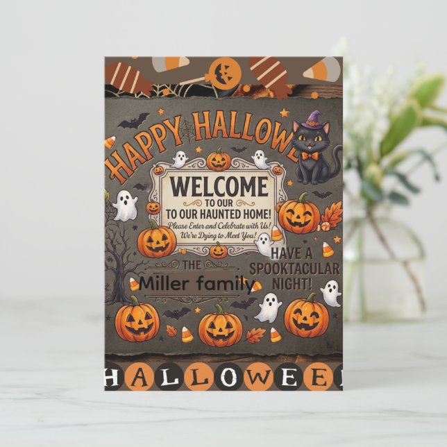 Convite Decoração e Roupas Personalizadas de Halloween par (Em pé/Frente)