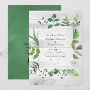 Convite Decoração Florestal Rústica Código QR RSVP Casamen