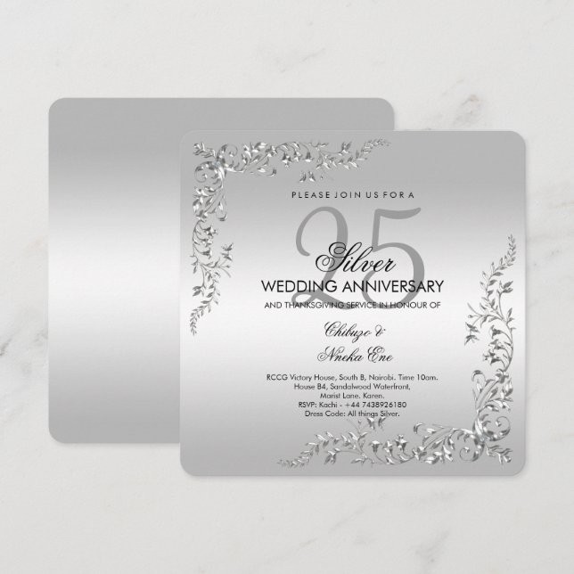 Convite Decoração Prata Aniversário de Casamento 2 (Frente/Verso)
