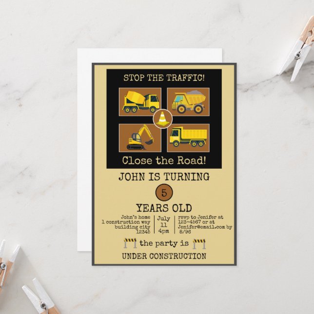 Convite Decorações de Aniversário Infantil de Caminhão de  (Frente/Verso In Situ)