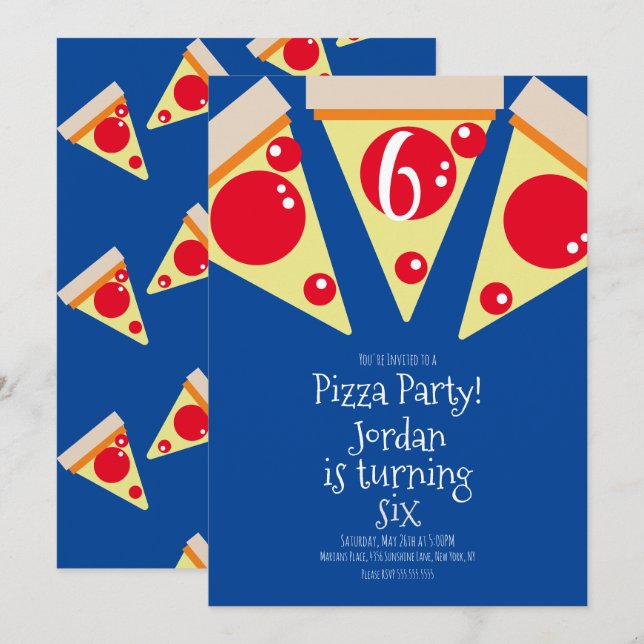 Convite Decorações de festa de fatias de pizza geométricas (Frente/Verso)