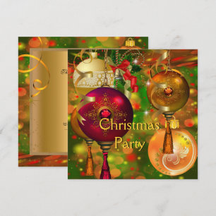 Convite Decorações de Natal Dourado Verde Vermelho Festa d