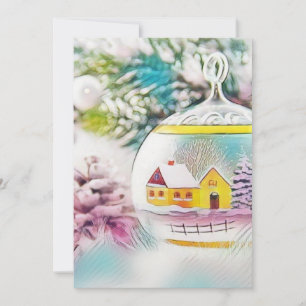 Convite Decorações de Natal Vintage Ornamentos Aquarela
