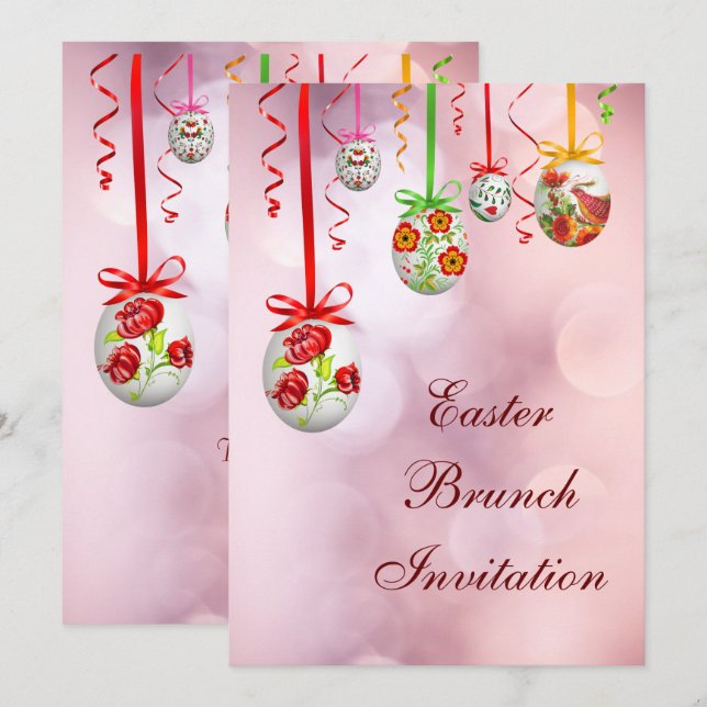 Convite Decorações de Ovos de Páscoa & serpentinas Brunch  (Frente/Verso)