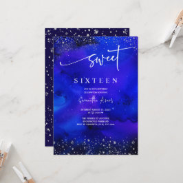 Convite Decorações Reais de Azul e Prata para Sweet 16