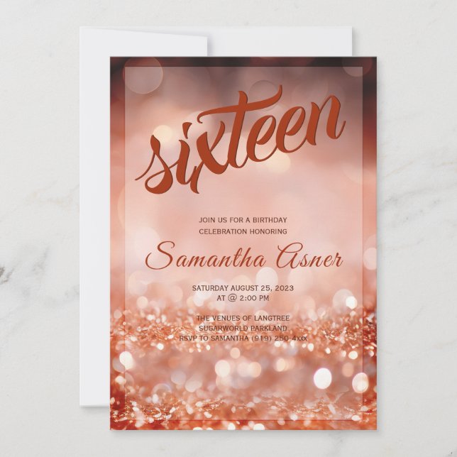 Convite Decorações Rose Gold Sweet 16 (Frente)