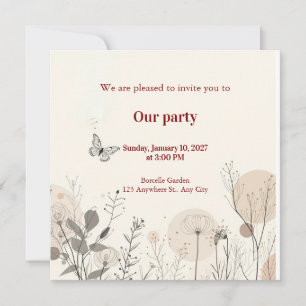 Convite decorado com ilustrações de plantas selvag