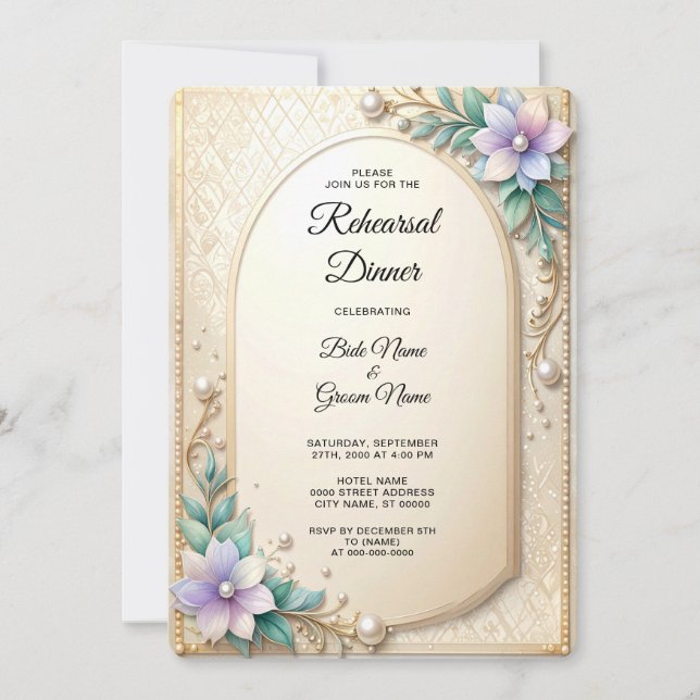 Convite Decorative Floral Frame Rehearsal Dinner (Frente)