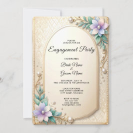 Convite Decorative Floral Frame with Pearls Engagement