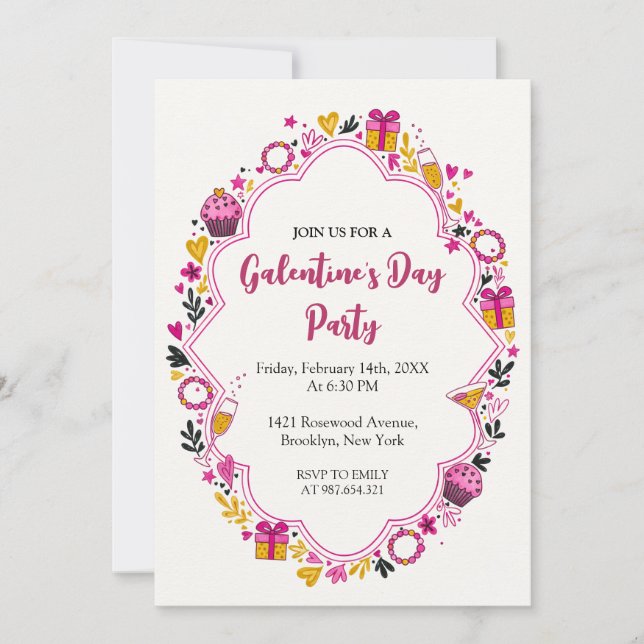 Convite Decorative Galentines Invitation Oval Frame (Frente)