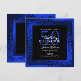 Convite Decorativo Azul-Chic enquadrado no 50º aniversário