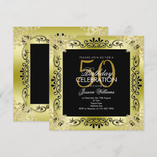 Convite Decorativo Dourado clássico enquadrado no 50º an