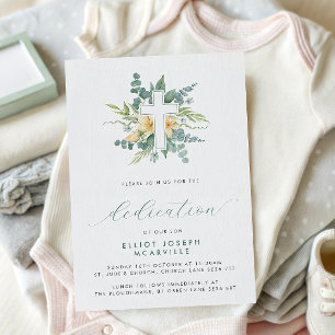 Convite Dedicação de Bebê Cruz de Verdura Moderna em Scrip