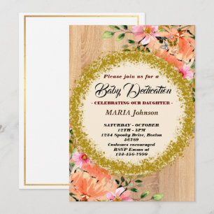 Convite Dedicação de Bebê Floral em Aquarela Borboleta Fem